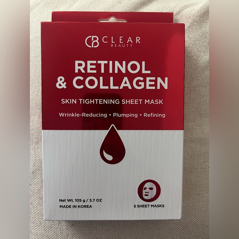 Clear beauty retinol and collagen skin tightening sheet mask set of 5 NWT